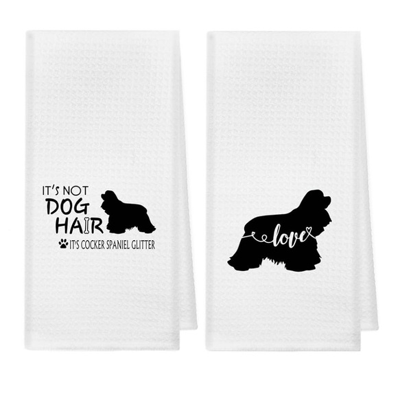 Cocker Spaniel Glitter Kitchen Towels Set of 2 - White - Picture 1 of 4